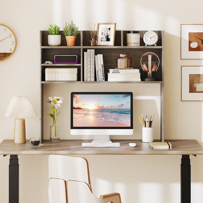 Desktop Bookshelf Countertop Storage Hutch with 6 Shelves, Oak Bookcases at Gallery Canada