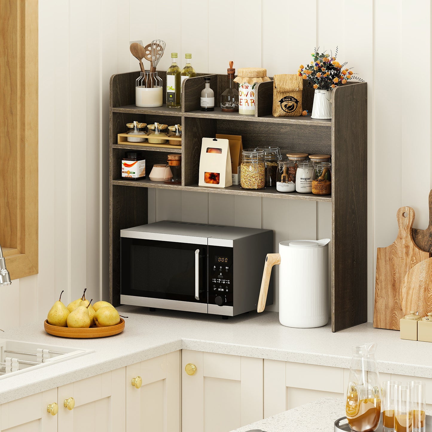 Desktop Bookshelf Countertop Storage Hutch with 6 Shelves, Oak Bookcases at Gallery Canada