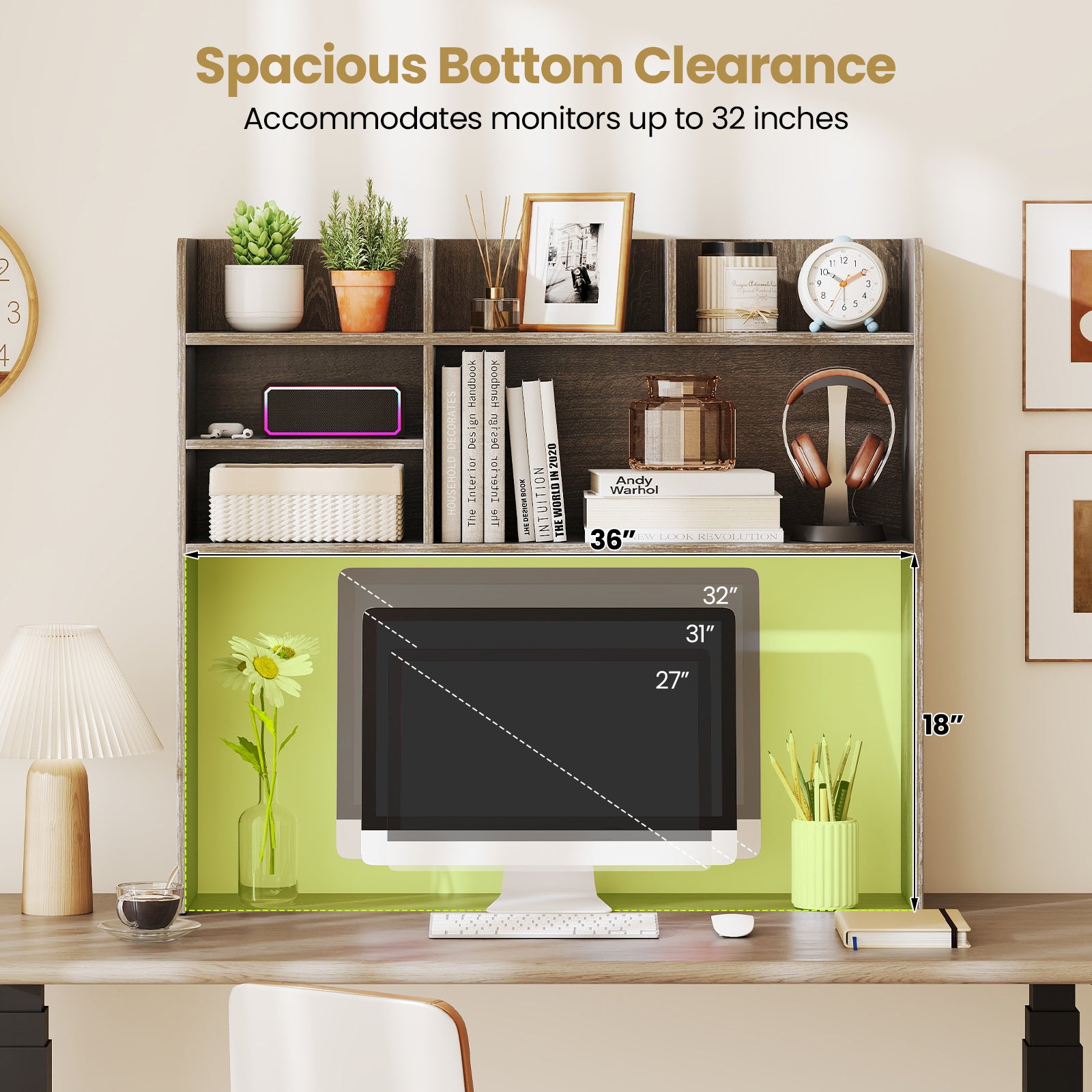Desktop Bookshelf Countertop Storage Hutch with 6 Shelves, Oak Bookcases at Gallery Canada