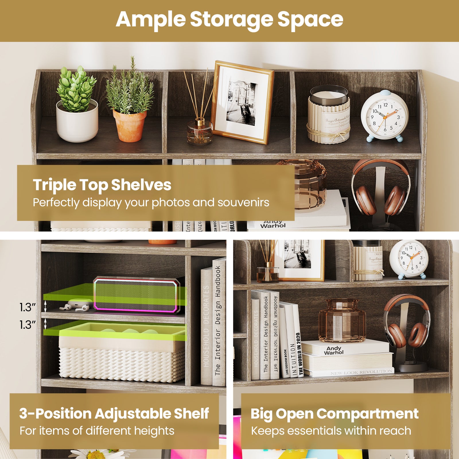 Desktop Bookshelf Countertop Storage Hutch with 6 Shelves, Oak Bookcases at Gallery Canada