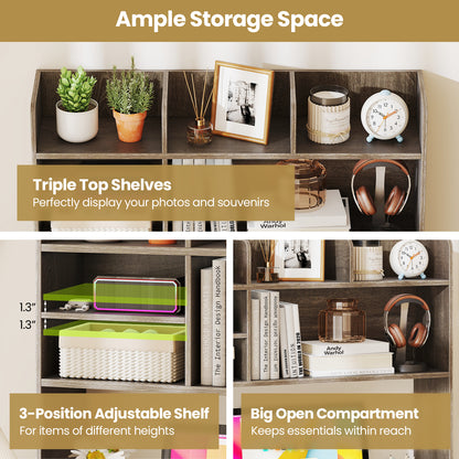 Desktop Bookshelf Countertop Storage Hutch with 6 Shelves, Oak Bookcases at Gallery Canada