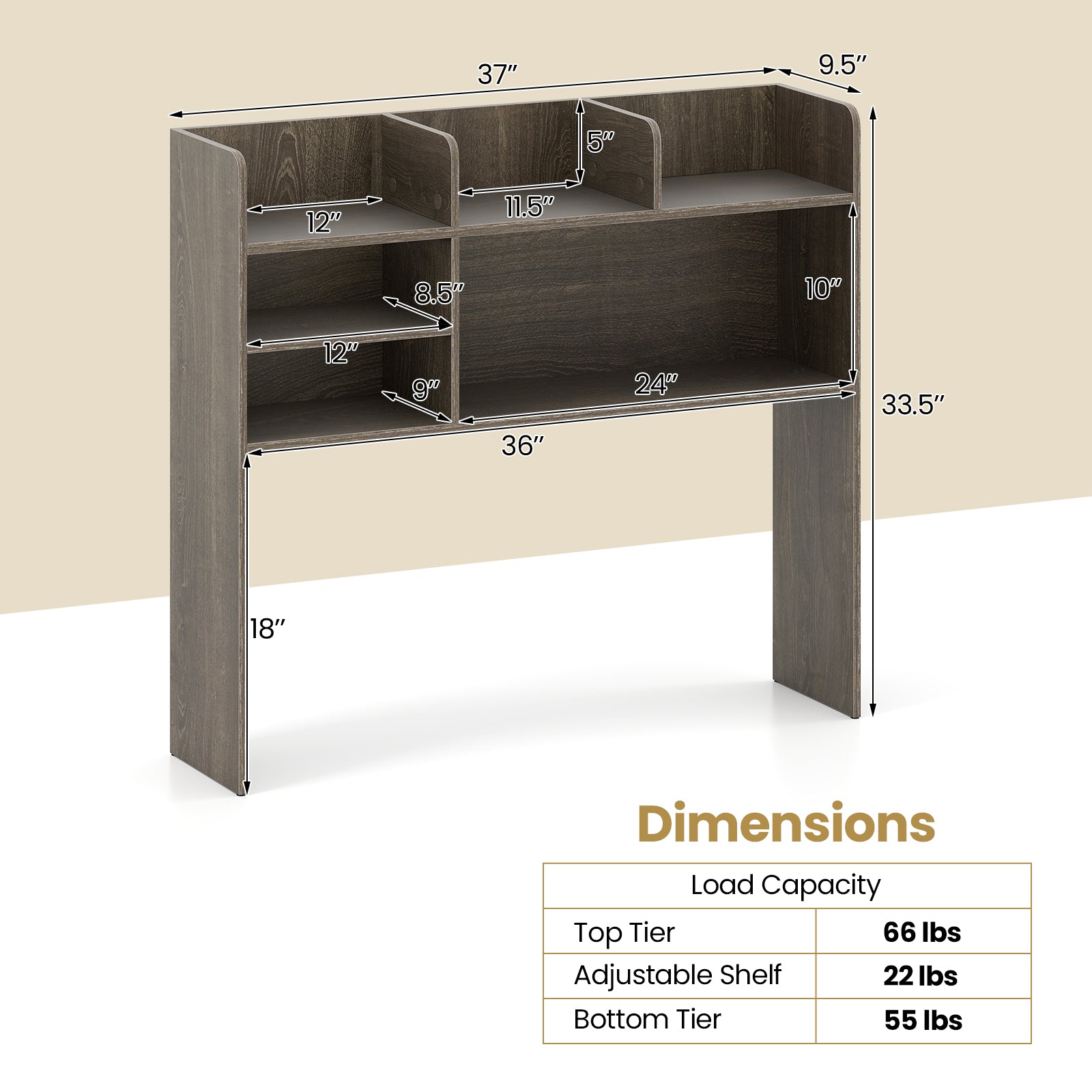 Desktop Bookshelf Countertop Storage Hutch with 6 Shelves, Oak Bookcases at Gallery Canada