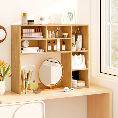 Desktop Bookshelf with 7 Open Cubbies and 3 Adjustable Shelves, Yellow