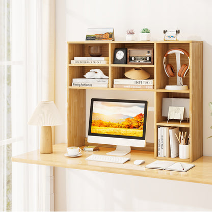 Desktop Bookshelf with 7 Open Cubbies and 3 Adjustable Shelves, Yellow