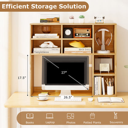 Desktop Bookshelf with 7 Open Cubbies and 3 Adjustable Shelves, Yellow