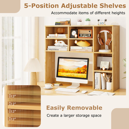 Desktop Bookshelf with 7 Open Cubbies and 3 Adjustable Shelves, Yellow