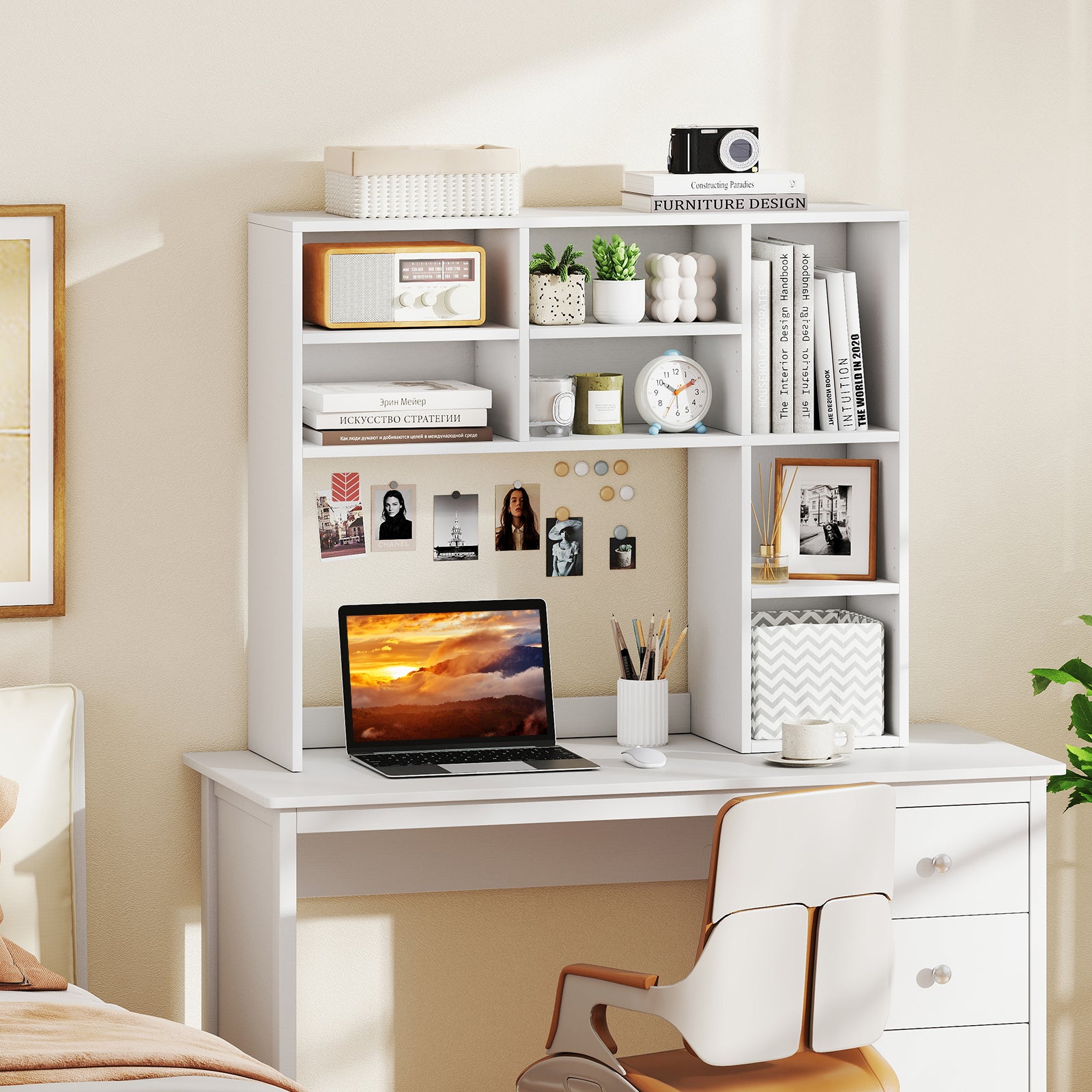 Desktop Bookshelf with 7 Open Cubbies and 3 Adjustable Shelves, White Bookcases at Gallery Canada