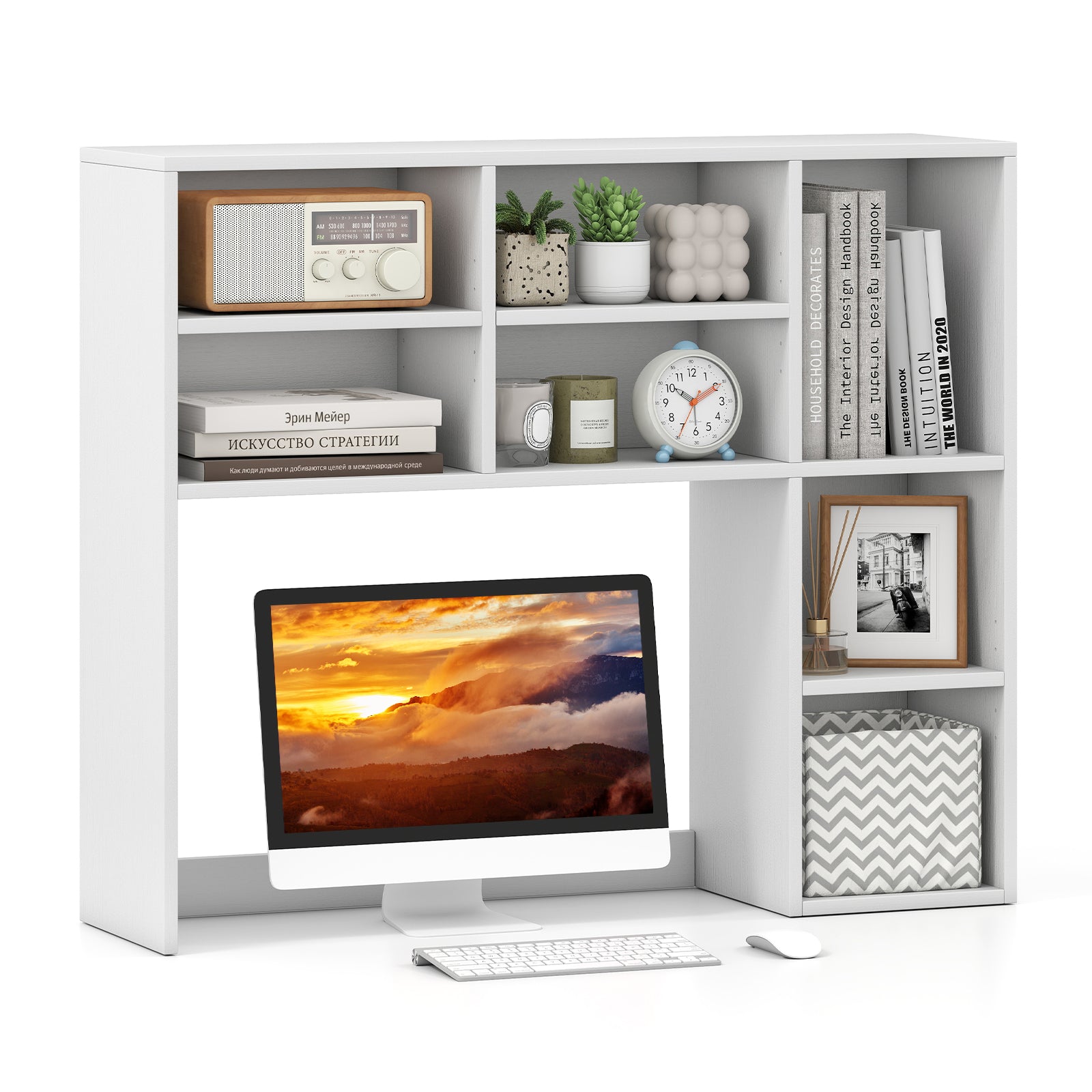 Desktop Bookshelf with 7 Open Cubbies and 3 Adjustable Shelves, White Bookcases at Gallery Canada
