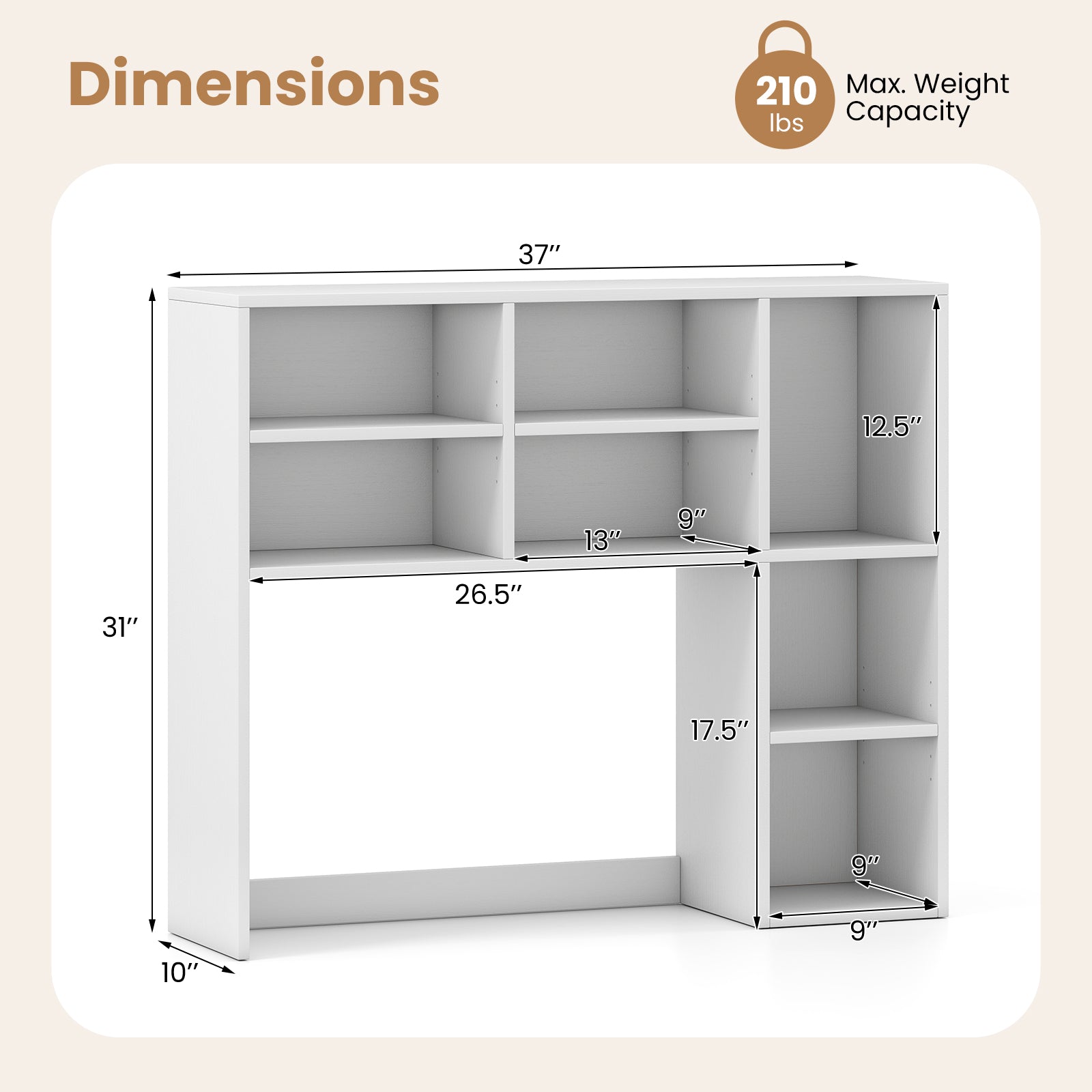 Desktop Bookshelf with 7 Open Cubbies and 3 Adjustable Shelves, White Bookcases at Gallery Canada