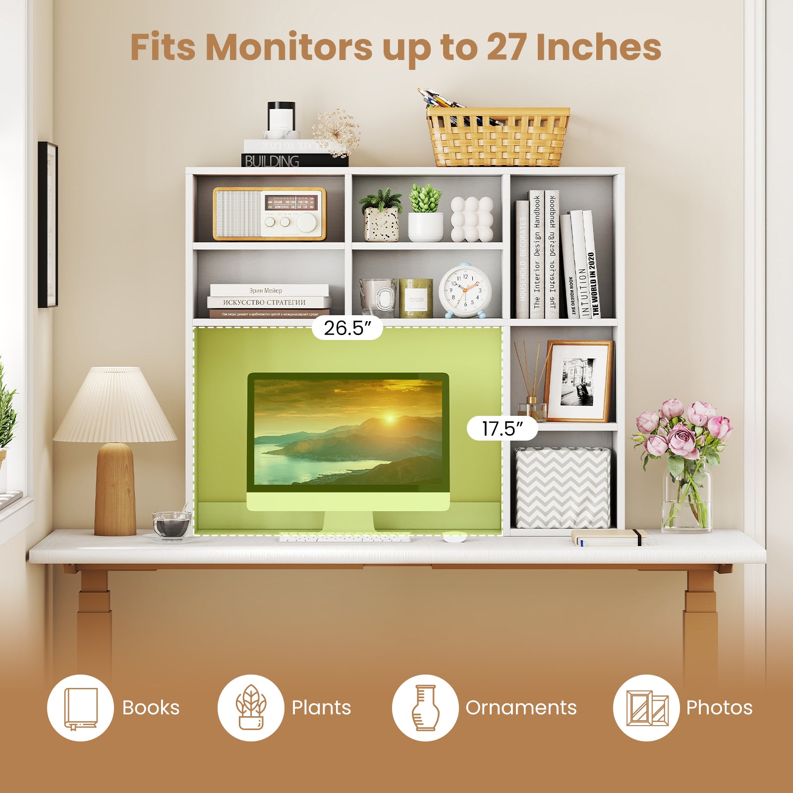 Desktop Bookshelf with 7 Open Cubbies and 3 Adjustable Shelves, White Bookcases at Gallery Canada