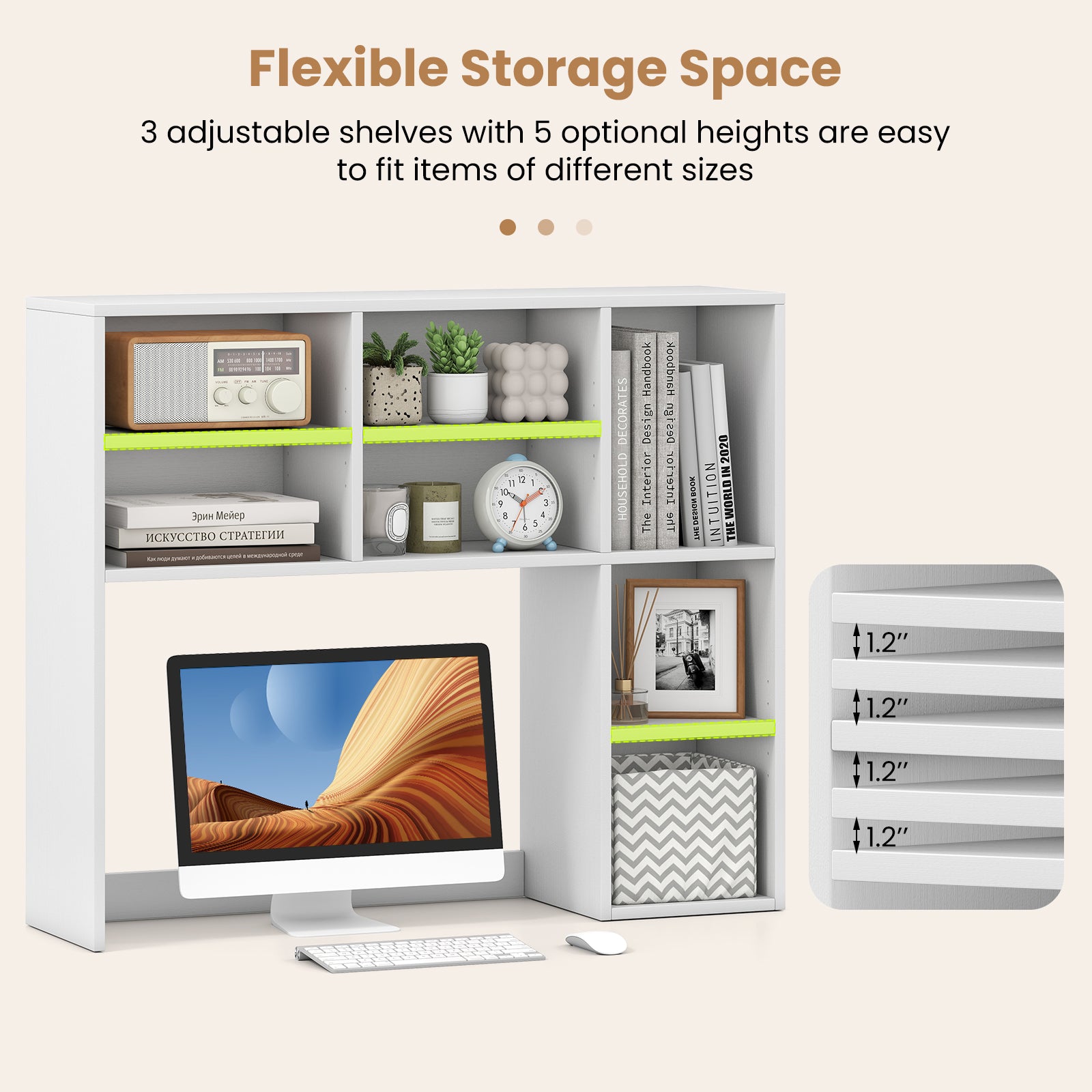 Desktop Bookshelf with 7 Open Cubbies and 3 Adjustable Shelves, White Bookcases at Gallery Canada