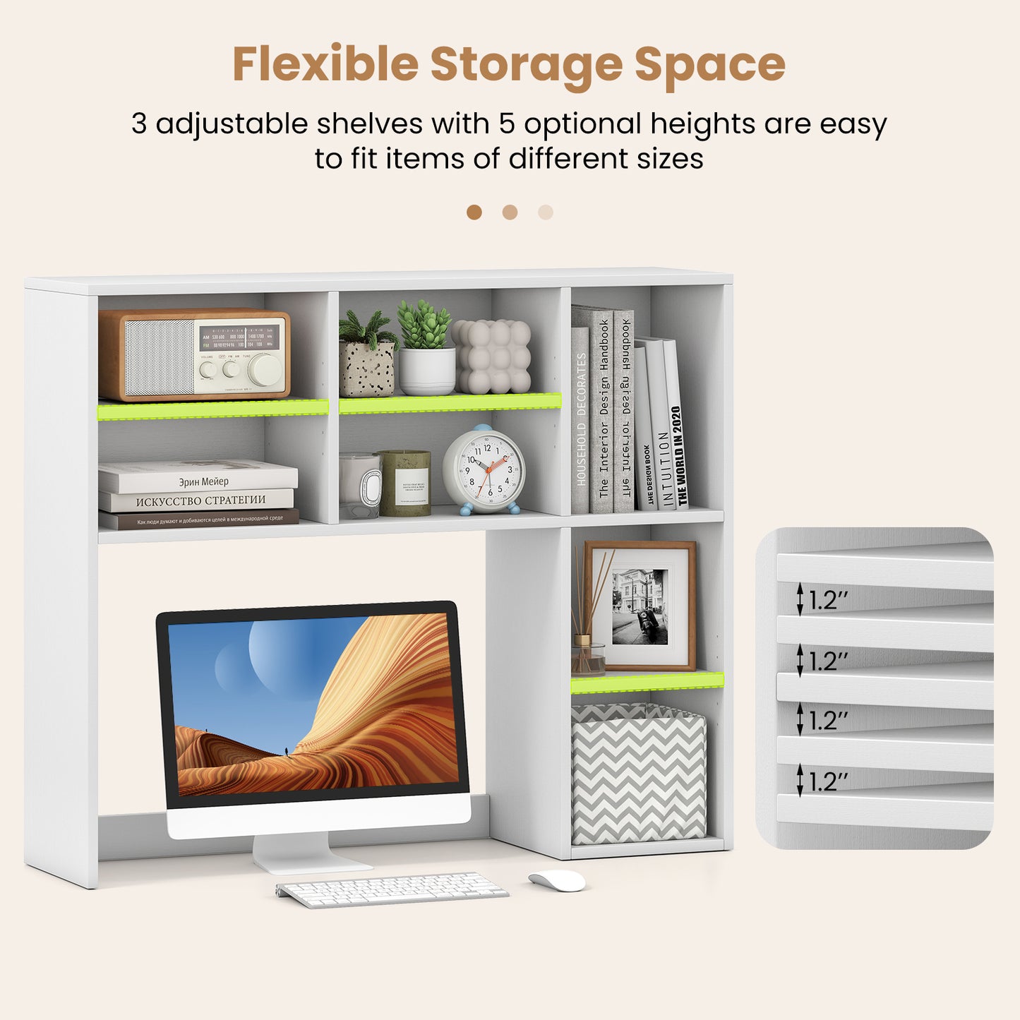 Desktop Bookshelf with 7 Open Cubbies and 3 Adjustable Shelves, White Bookcases at Gallery Canada
