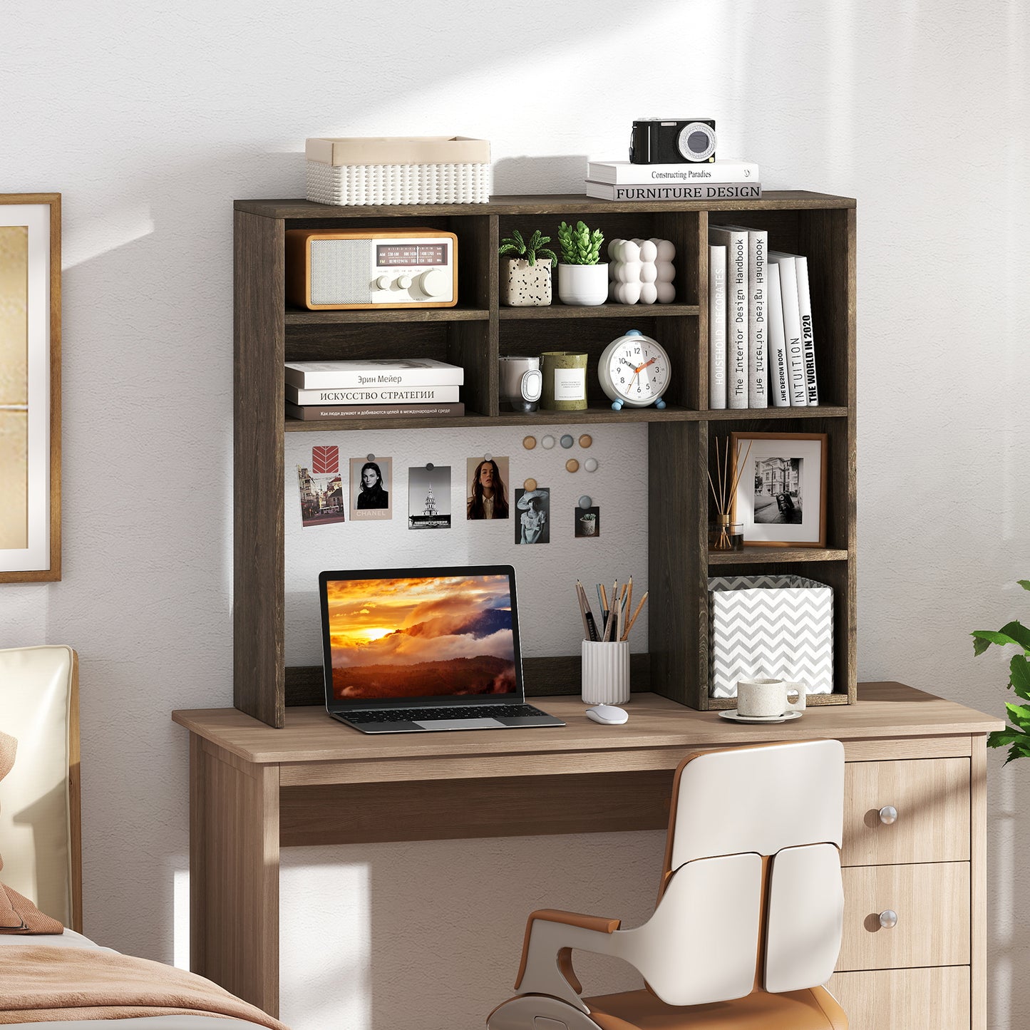 Desktop Bookshelf with 7 Open Cubbies and 3 Adjustable Shelves, Oak Bookcases at Gallery Canada