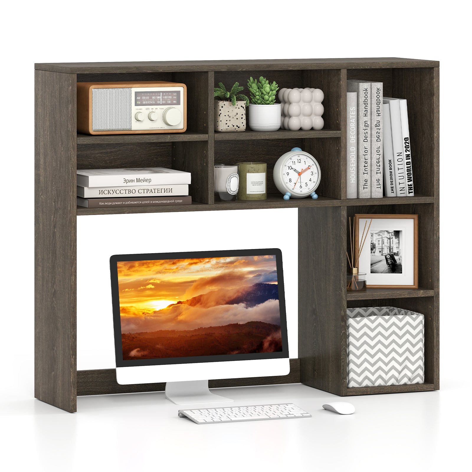 Desktop Bookshelf with 7 Open Cubbies and 3 Adjustable Shelves, Oak Bookcases Oak at Gallery Canada