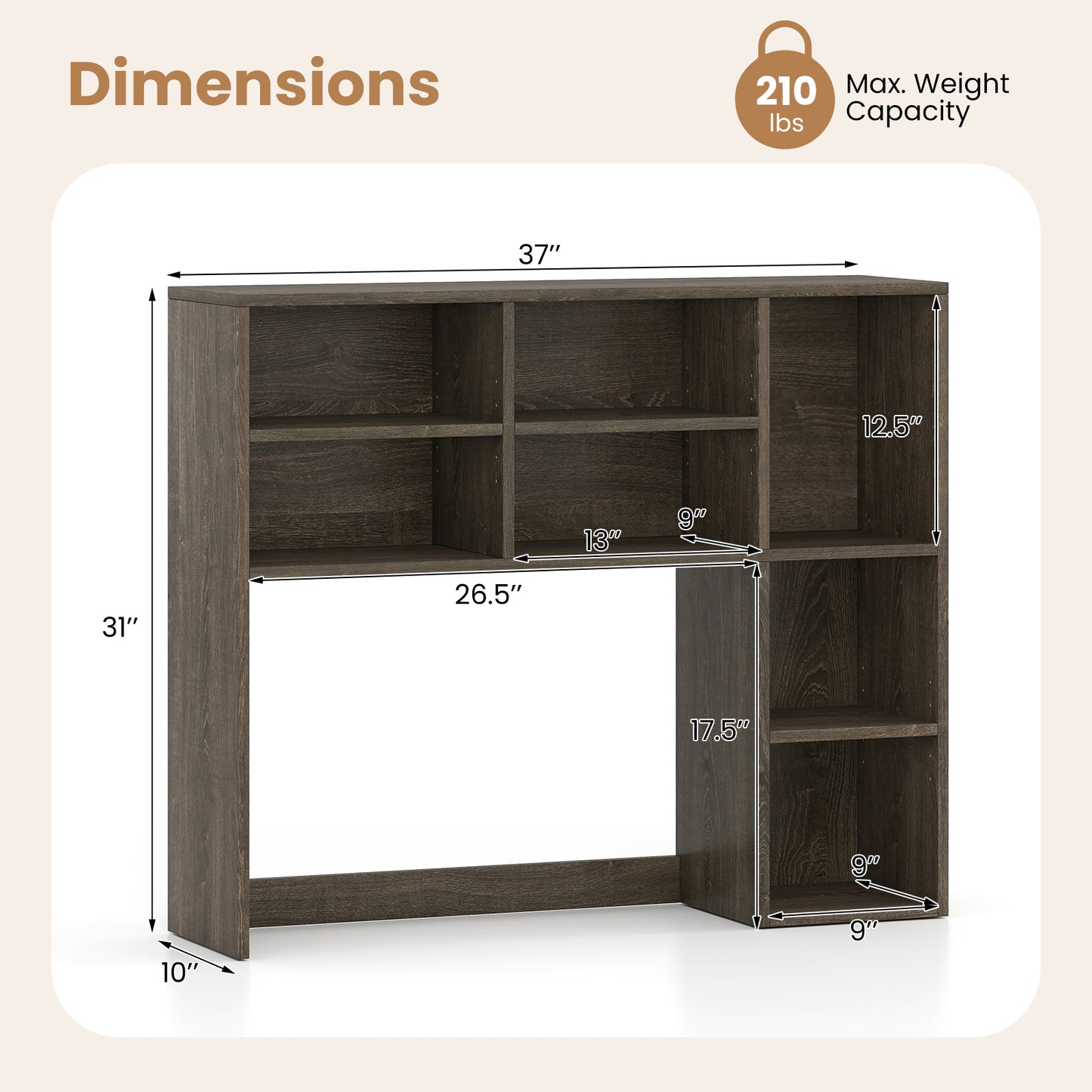Desktop Bookshelf with 7 Open Cubbies and 3 Adjustable Shelves, Oak Bookcases at Gallery Canada