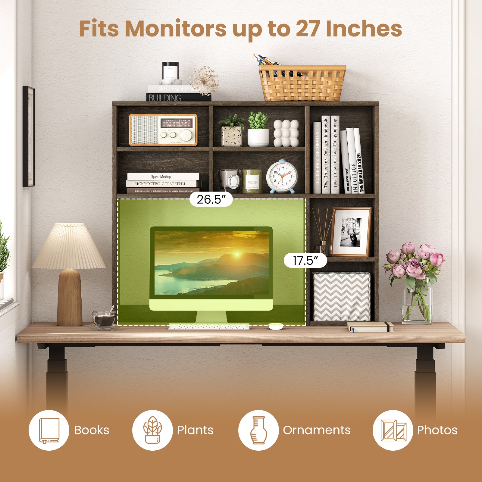 Desktop Bookshelf with 7 Open Cubbies and 3 Adjustable Shelves, Oak Bookcases at Gallery Canada