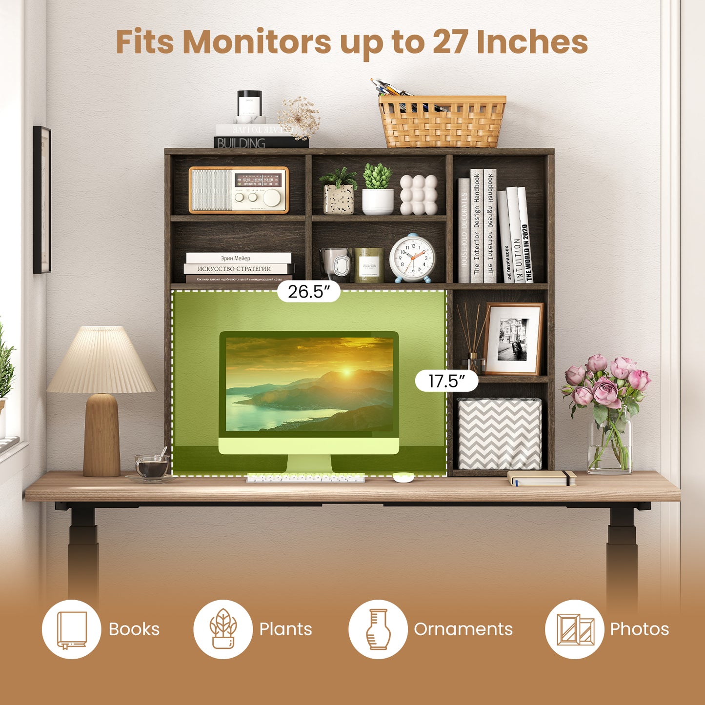 Desktop Bookshelf with 7 Open Cubbies and 3 Adjustable Shelves, Oak Bookcases at Gallery Canada