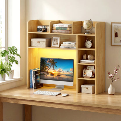 Desk Hutch With LED Lights, 35.5 Inch, Beige Bookcases at Gallery Canada
