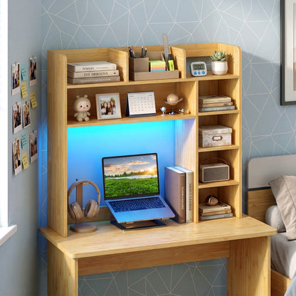 Desk Hutch With LED Lights, 35.5 Inch, Beige Bookcases at Gallery Canada