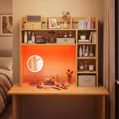 Desk Hutch With LED Lights, 35.5 Inch, Beige Bookcases at Gallery Canada