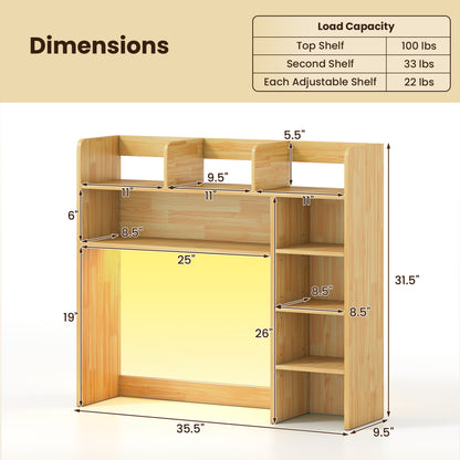 Desk Hutch With LED Lights, 35.5 Inch, Beige Bookcases at Gallery Canada