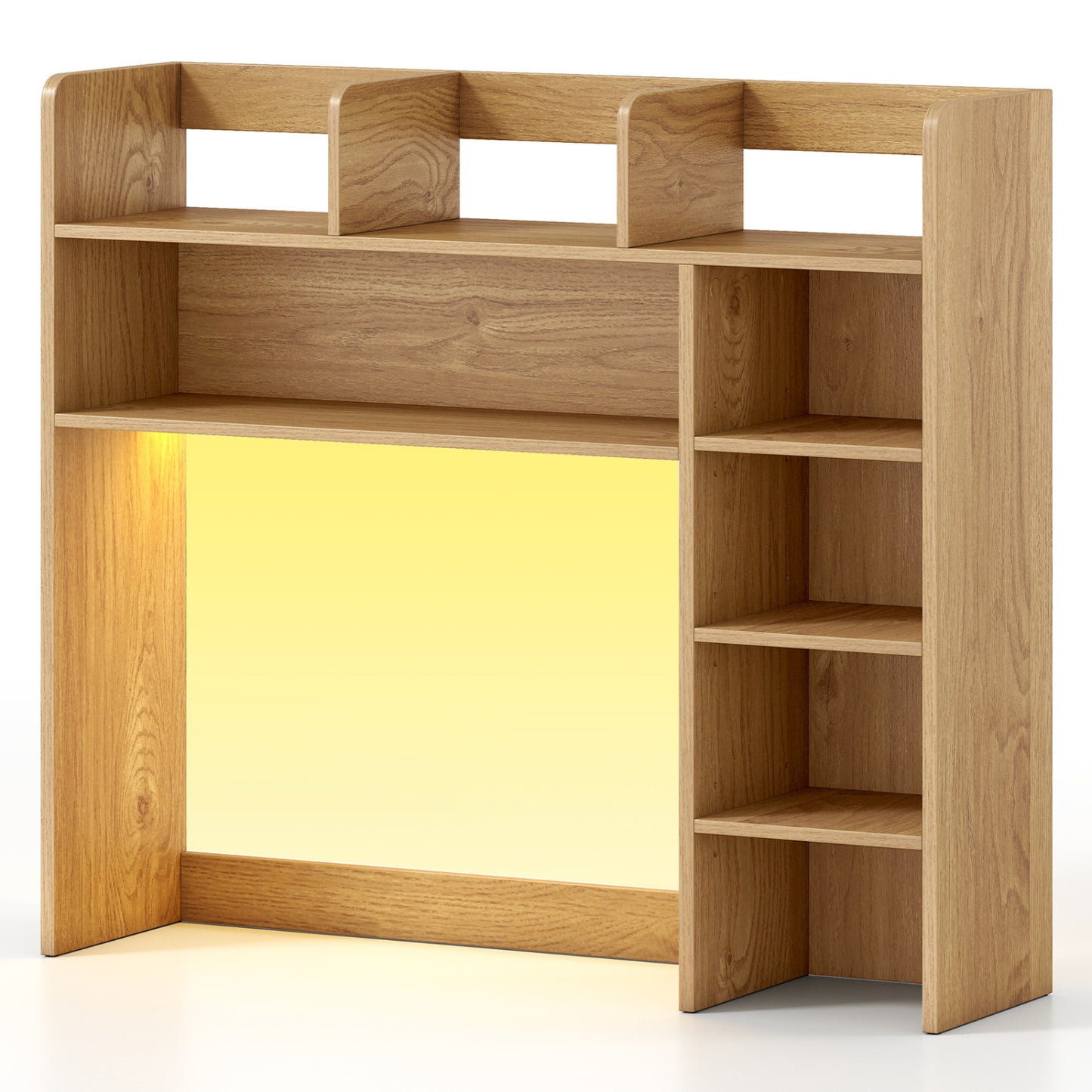 35.5 Inch Desk Hutch Storage Organizer, LED Lights, Natural Bookcases Natural at Gallery Canada