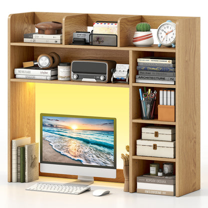 35.5 Inch Desk Hutch Storage Organizer, LED Lights, Natural Bookcases at Gallery Canada