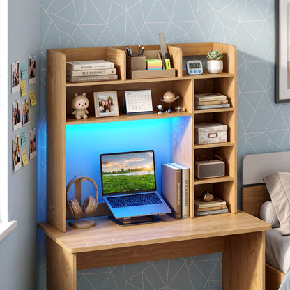 35.5 Inch Desk Hutch Storage Organizer, LED Lights, Natural Bookcases at Gallery Canada