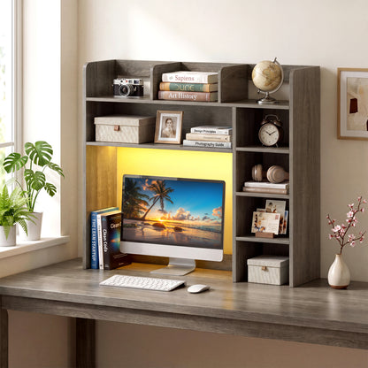 Desktop Bookshelf With LED Lights, 35.5 Inch, Oak Bookcases at Gallery Canada