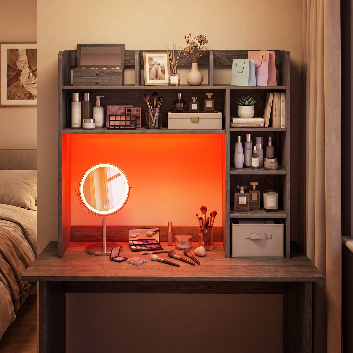 Desktop Bookshelf With LED Lights, 35.5 Inch, Oak Bookcases at Gallery Canada