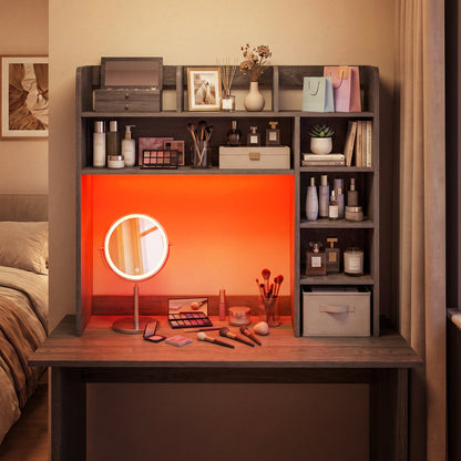 Desktop Bookshelf With LED Lights, 35.5 Inch, Oak Bookcases at Gallery Canada