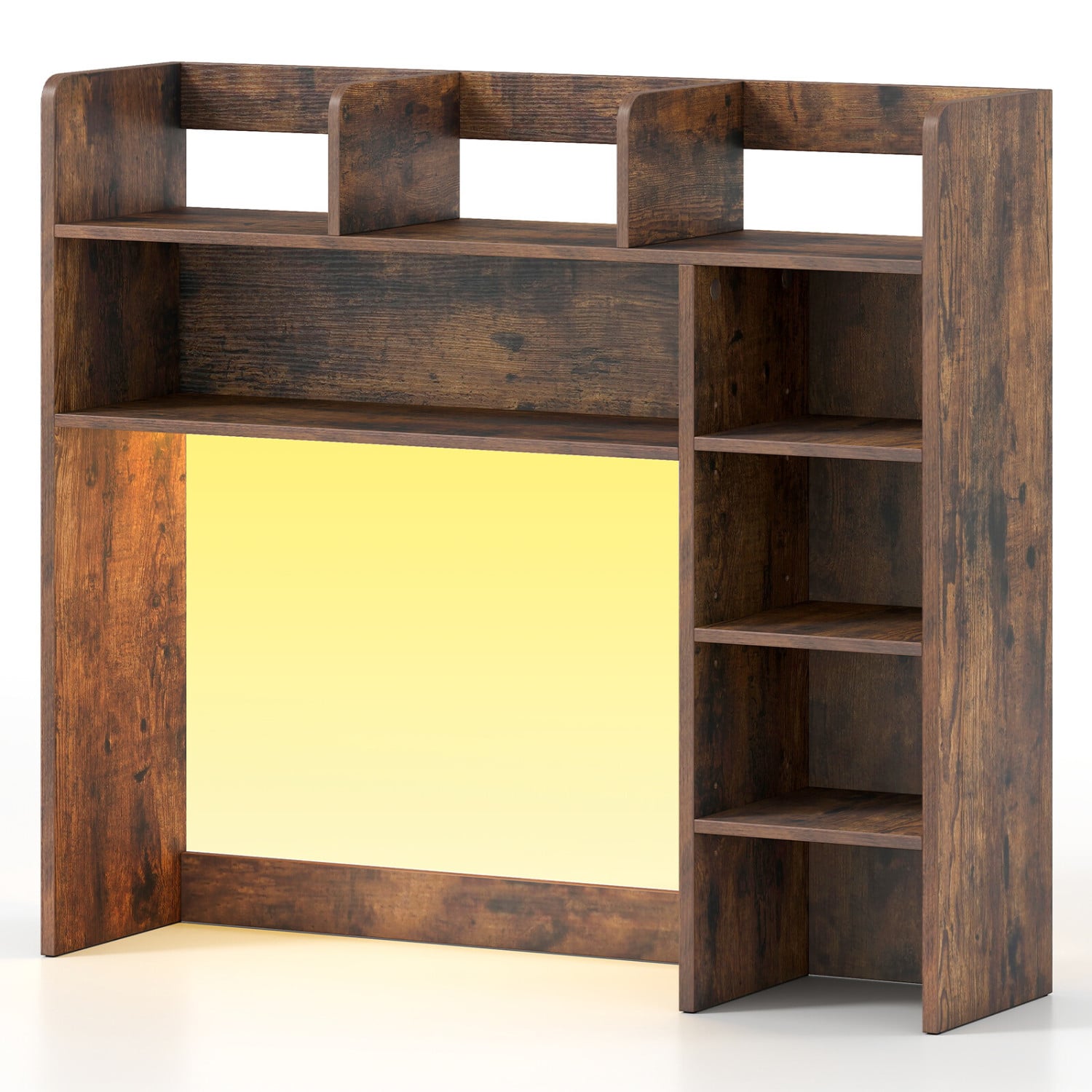 Desktop Bookshelf with LED Lights 35.5 inch Desk Hutch Storage Organizer, Rustic Brown Bookcases Rustic Brown at Gallery Canada