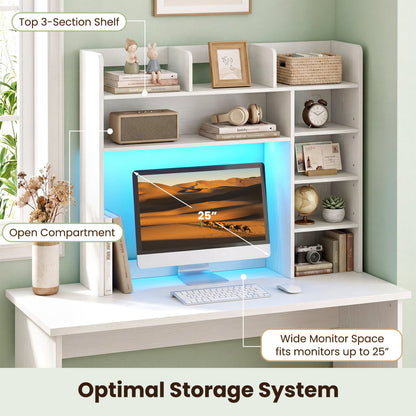 Desktop Bookshelf with LED Lights 35.5 inch Desk Hutch Storage Organizer, White Bookcases at Gallery Canada