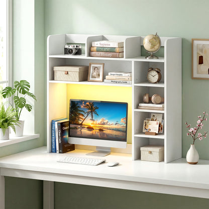 Desktop Bookshelf with LED Lights 35.5 inch Desk Hutch Storage Organizer, White Bookcases at Gallery Canada