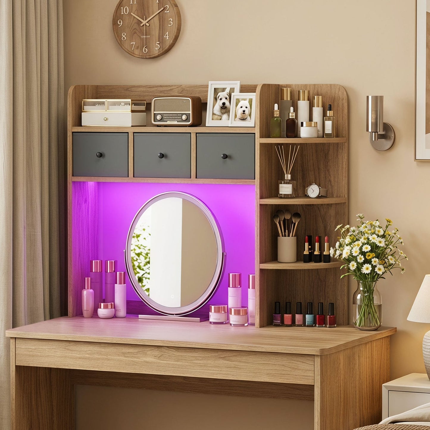 Desktop Bookshelf 5-Tier with LED Lights, 3 Drawers, Natural Bookcases at Gallery Canada