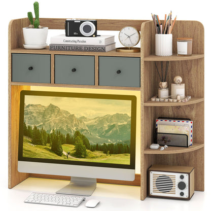 Desktop Bookshelf 5-Tier with LED Lights, 3 Drawers, Natural Bookcases Natural at Gallery Canada