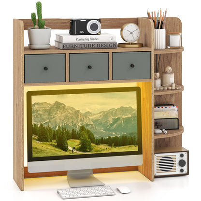 Desktop Bookshelf 5-Tier with LED Lights, 3 Drawers, Natural Bookcases at Gallery Canada