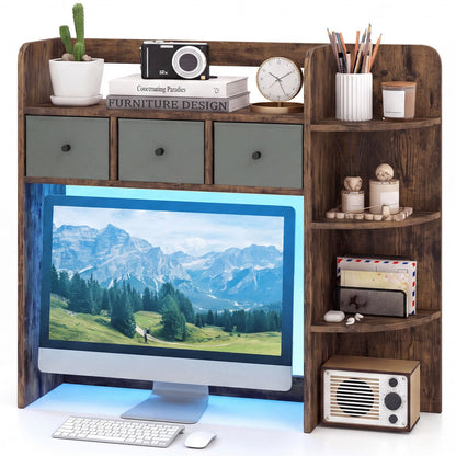5-Tier LED Bookshelf with 3 Drawers, Rustic Brown