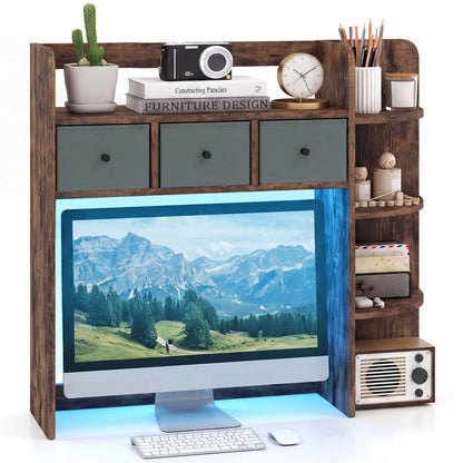 5-Tier LED Bookshelf with 3 Drawers, Rustic Brown