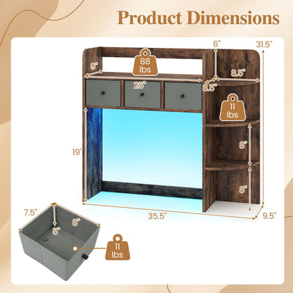 5-Tier LED Bookshelf with 3 Drawers, Rustic Brown