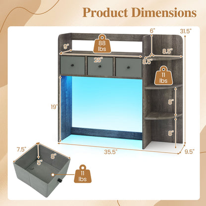 Desktop Bookshelf with LED Lights, 5-Tier, 3 Drawers, Gray Oak