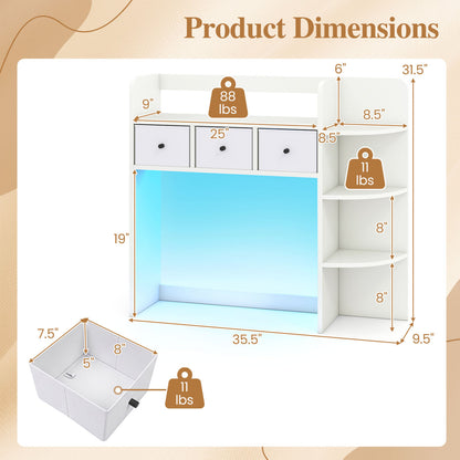 Desktop Bookshelf with LED Lights, 5-Tier, 3 Drawers, White