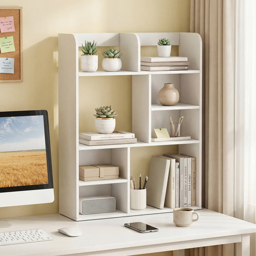Desktop Display Rack, 8 Open Cubes, White