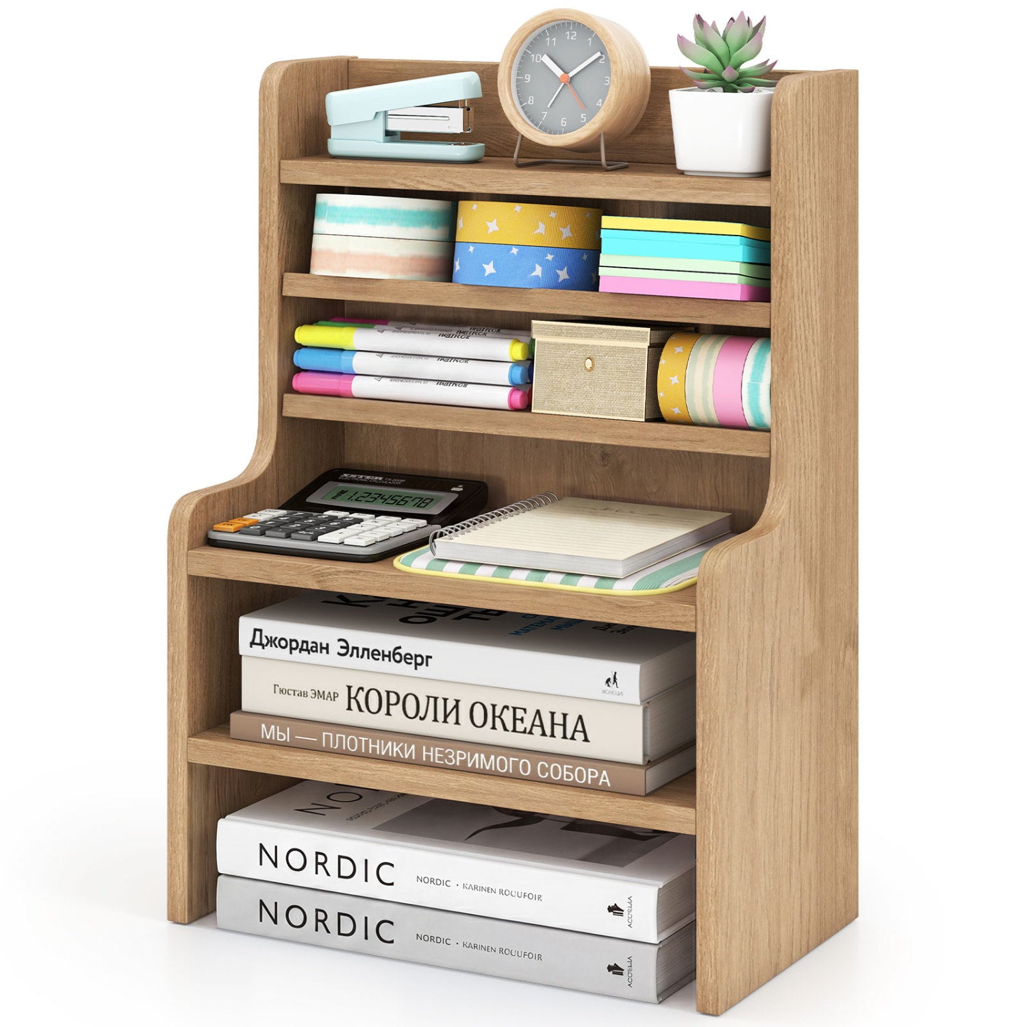 Desktop Organizer, 6-Tier Storage Rack, Removable Shelves, Natural Bookcases at Gallery Canada