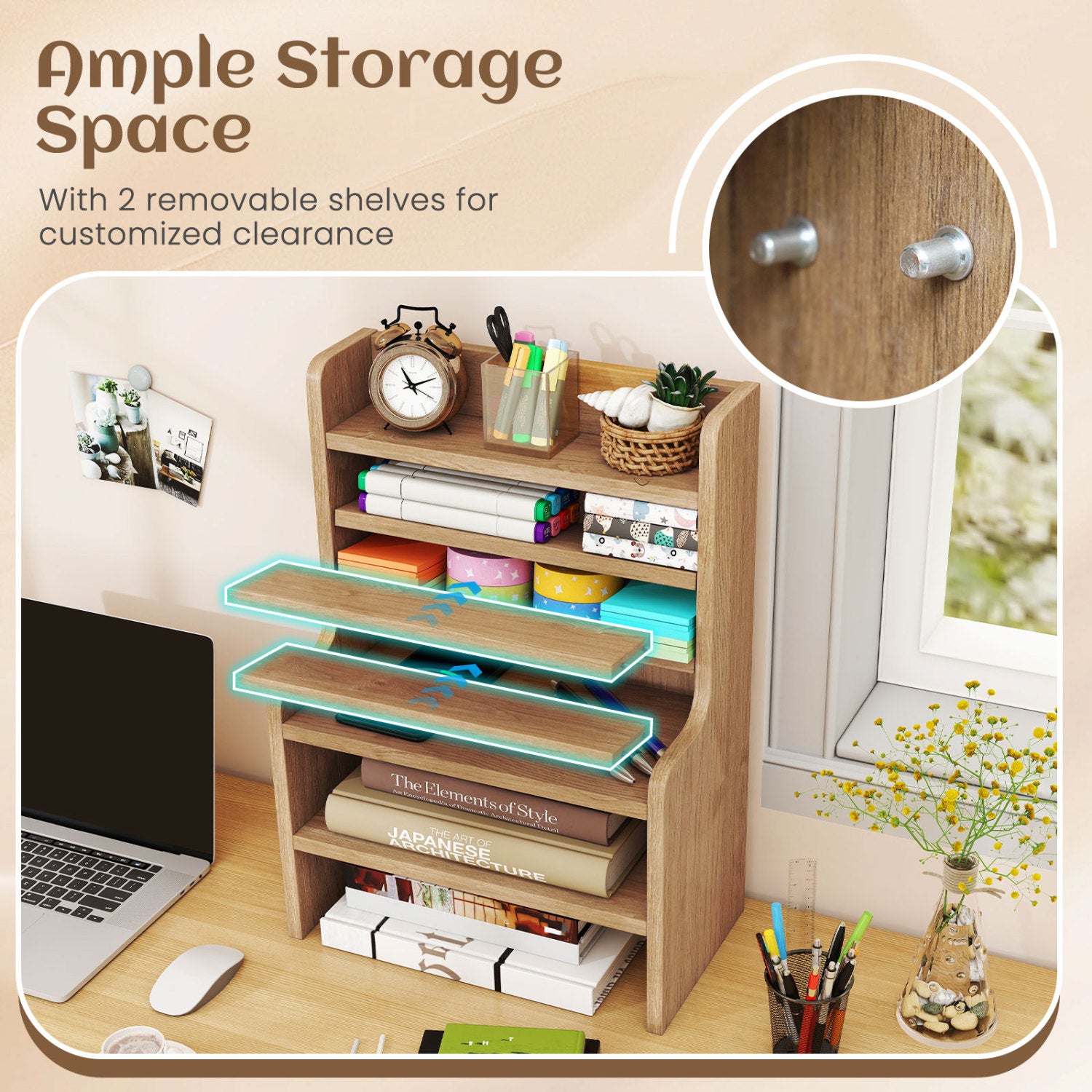 Desktop Organizer, 6-Tier Storage Rack, Removable Shelves, Natural Bookcases at Gallery Canada
