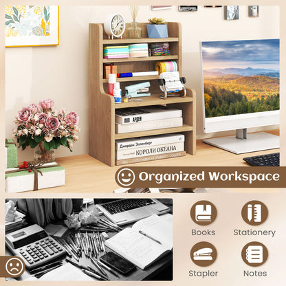 Desktop Organizer, 6-Tier Storage Rack, Removable Shelves, Natural Bookcases at Gallery Canada