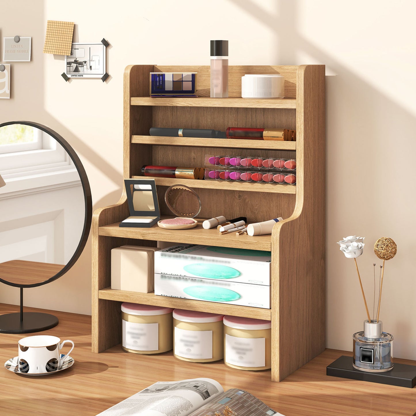 Desktop Organizer, 6-Tier Storage Rack, Removable Shelves, Natural Bookcases at Gallery Canada