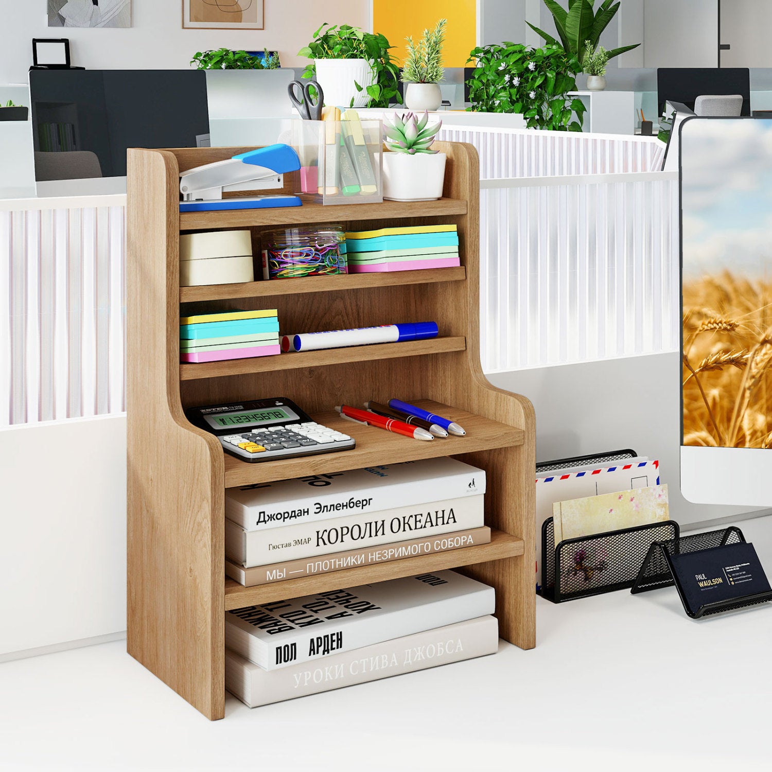Desktop Organizer, 6-Tier Storage Rack, Removable Shelves, Natural Bookcases at Gallery Canada