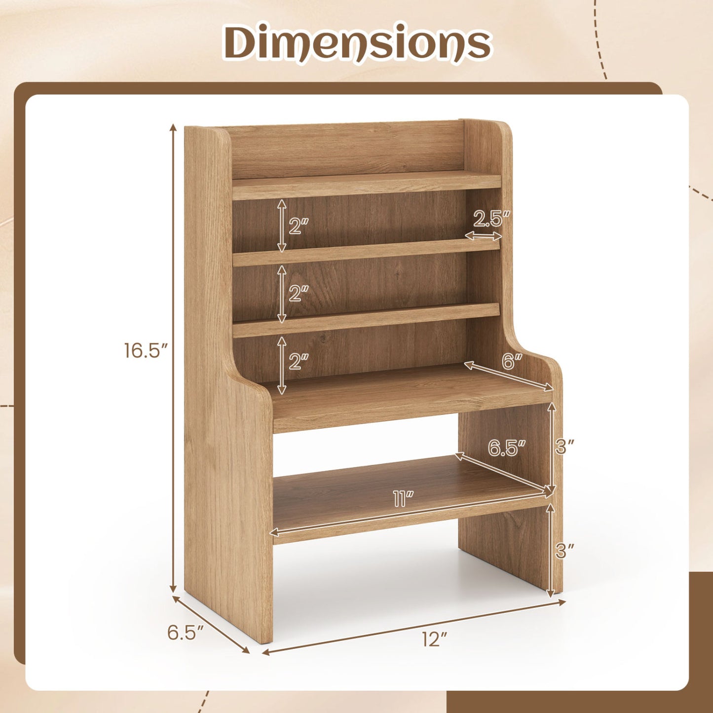 Desktop Organizer, 6-Tier Storage Rack, Removable Shelves, Natural Bookcases at Gallery Canada