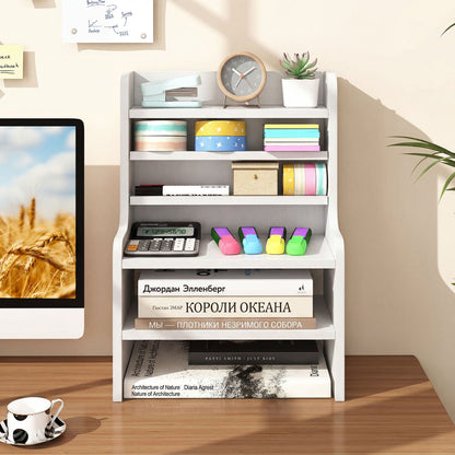 Desktop Organizer 6-Tier Mini Storage Rack with 2 Removable Shelves, White